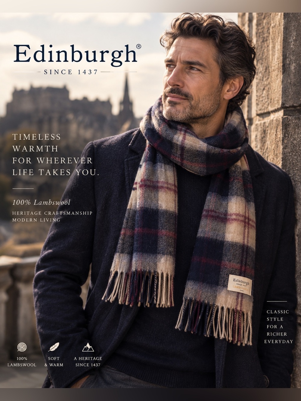 Edinburgh 100% Lambswool Plaid Scarf